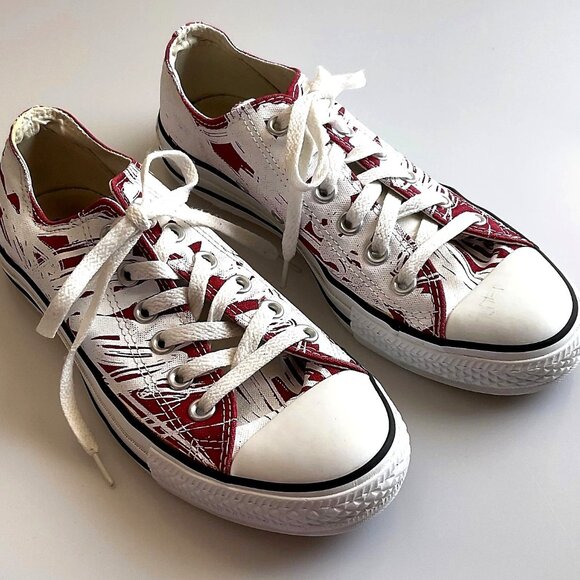 CONVERSE ALL STAR LOW TOPS SNEAKERS UNISEX RED WHITE EUC - Picture 1 of 14